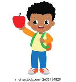 Cute little  school boy vector cartoon illustration