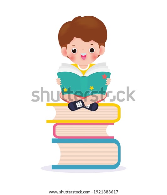 Cute Little School Children Sitting Reading Stock Vector (Royalty Free ...