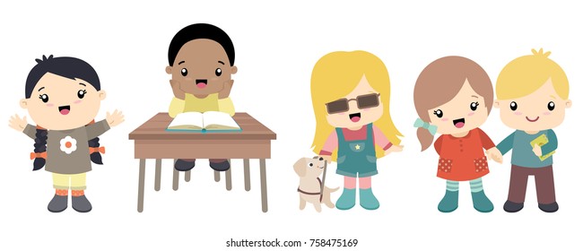 Cute little school children vector set