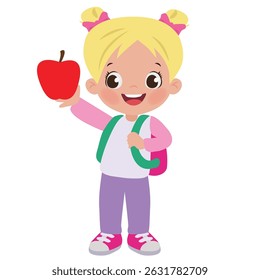 Cute little  school girl vector cartoon illustration