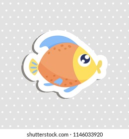 Cute little sea fish sticker vector illustration. Flat design