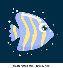 Cute little sea fish vector illustration. Flat design