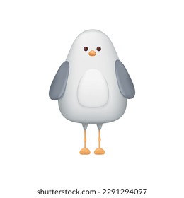 Ilustración vectorial 3d de la pequeña gaviota. Un pájaro blanco gracioso parado en un estilo de caricatura aislado en un fondo blanco para avatar. Animal, concepto de naturaleza