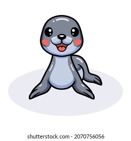 Cute little seal cartoon posing