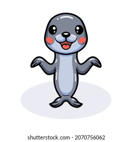 Cute little seal cartoon raising hand