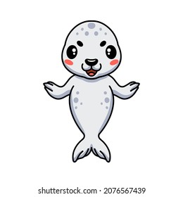 Cute little seal cartoon raising hand