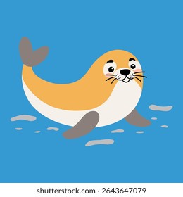 Cute little seal. A simple drawing of a marine animal. Cartoon, doodle. Character. Vector print for children's clothes, textiles, packaging, paper, tee print, nursery decorations.