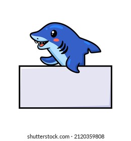Cute little shark cartoon with blank sign