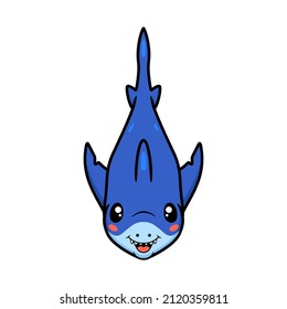 Cute little shark cartoon swimming
