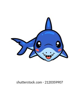 Cute little shark cartoon swimming