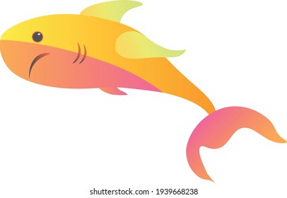 A cute little shark that ate a mango and became the epitome of summer. Can be used as a logo. Vector in yellow-orange shades. Work at eps10.
