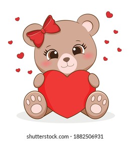 Cute Little She-Bear Holding Heart