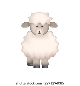 Cute little sheep 3d vector illustration. Adorable domestic animal smiling in cartoon style isolated on white background. Animal, nature concept