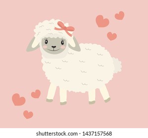 Cute little sheep baby clip art funny smiling animal. Vector illustration