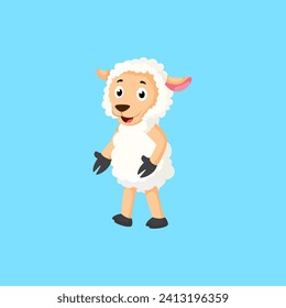 Cute Little Sheep Cartoon Character. Sheep Standing Vector Illustration