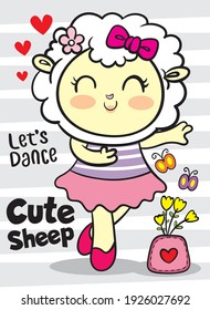 Cute little sheep cartoon illustration for t shirt