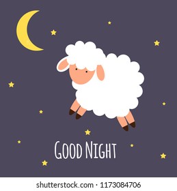 Cute little sheep on the night sky. Good night. vector illustration. EPS10