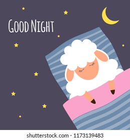 Cute little sheep on the night sky. Good night. vector illustration. EPS10