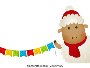 Cute little sheep with party flags