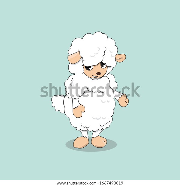 かわいい小さい羊の立つベクター画像イラスト手描き のベクター画像素材 ロイヤリティフリー