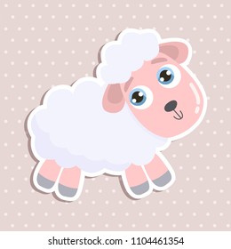 Cute little sheep sticker. Flat design.