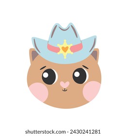 Cute little shy cat with a cowboy hat. Wild West fashion style vector for invitation, wrapping paper, packaging etc.