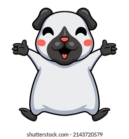 Cute little siamese guinea cartoon raising hands