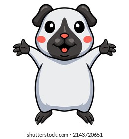 Cute little siamese guinea cartoon raising hands