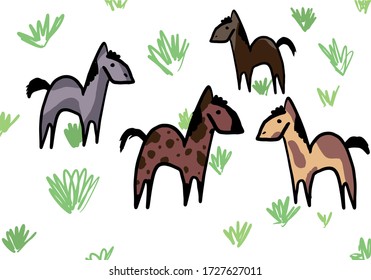 Cute little simple vector horses, cartoon characters to your game