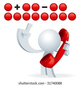 Cute little Simplified man pointing at a number and ask you to call him.