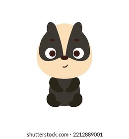 Cute little sitting badger on white background. Cartoon animal character for kids t-shirt, nursery decoration, baby shower, greeting card, house interior. Vector stock illustration