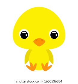 Cute little sitting chicken. Cartoon character for baby print design, kids wear, baby shower celebration, greeting and invitation card. Flat vector stock illustration on white background