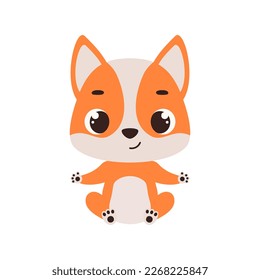 Cute little sitting dog. Cartoon animal character for kids cards, baby shower, invitation, poster, t-shirt composition, house interior. Vector stock illustration