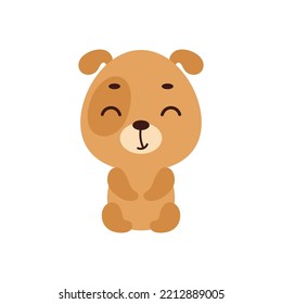 Cute little sitting dog on white background. Cartoon animal character for kids t-shirt, nursery decoration, baby shower, greeting card, house interior. Vector stock illustration
