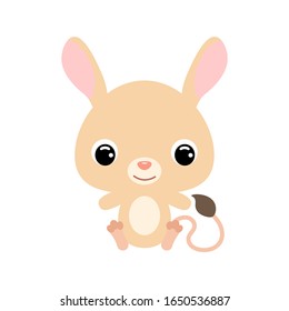 Cute little sitting jerboa. Wild animal. Cartoon character for baby print design, kids wear, baby shower celebration, greeting and invitation card. Flat vector stock illustration on white background