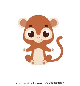 Cute little sitting monkey. Cartoon animal character for kids cards, baby shower, invitation, poster, t-shirt composition, house interior. Vector stock illustration