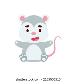 Cute little sitting opossum. Cartoon animal character design for kids t-shirts, nursery decoration, baby shower, greeting cards, invitations, bookmark, house interior. Vector stock illustration