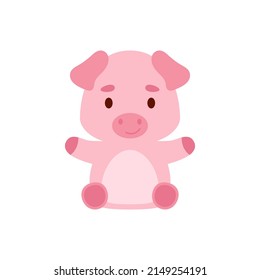 Cute little sitting pig. Cartoon animal character design for kids t-shirts, nursery decoration, baby shower, greeting cards, invitations, bookmark, house interior. Vector stock illustration
