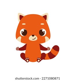 Cute little sitting red panda. Cartoon animal character for kids cards, baby shower, invitation, poster, t-shirt composition, house interior. Vector stock illustration