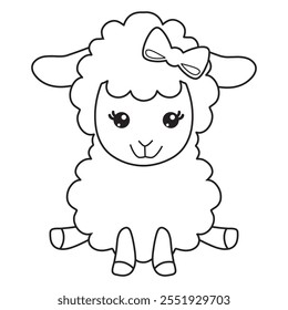 Cute little sitting sheep  outline vector cartoon illustration

