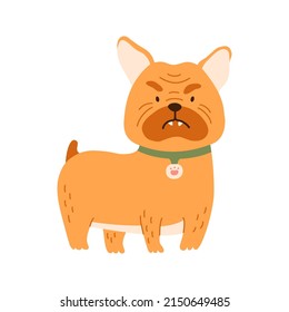 Cute little sitting and smiling dog bulldog. Funny cartoon dog pet, isolated vector illustration for  print, game, party, kids design.