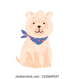 Cute little sitting and smiling dog pug. Funny cartoon dog pet, isolated vector illustration for  print, game, party, kids design.