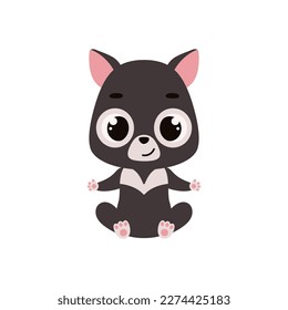 Cute little sitting Tasmanian devil. Cartoon animal character for kids cards, baby shower, invitation, poster, t-shirt composition, house interior. Vector stock illustration