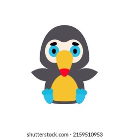 Cute little sitting toucan. Cartoon animal character design for kids t-shirts, nursery decoration, baby shower, greeting cards, invitations, bookmark, house interior. Vector stock illustration