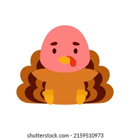 Cute little sitting turkey. Cartoon animal character design for kids t-shirts, nursery decoration, baby shower, greeting cards, invitations, bookmark, house interior. Vector stock illustration