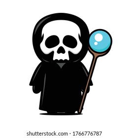 Cute little skeleton mascot design with halloween costume