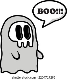 Cute little skull faced ghost boo speech bubble vector