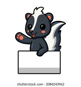 Cute little skunk cartoon with blank sign