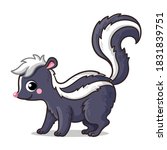 Cute little skunk on a white background in cartoon style. Vector illustration with an animal.