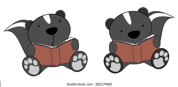 cute little skunk reading cartoon set in vector format very easy to edit